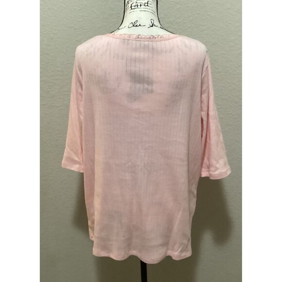 Avenue Light Pink Ribbed Knit Women's Top With Square Neck & 3/4 Sleeves Size 22 - Picture 5 of 6